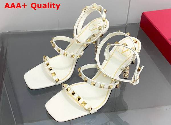 Valentino Rockstud Goatskin Sandal with Sculpted Heel 100 mm White Replica