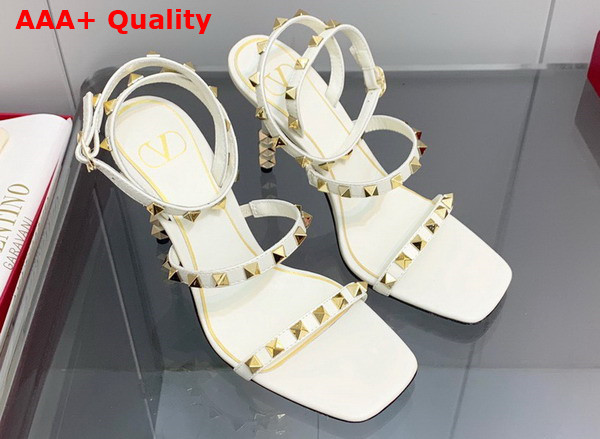 Valentino Rockstud Goatskin Sandal with Sculpted Heel 100 mm White Replica