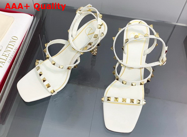 Valentino Rockstud Goatskin Sandal with Sculpted Heel 100 mm White Replica