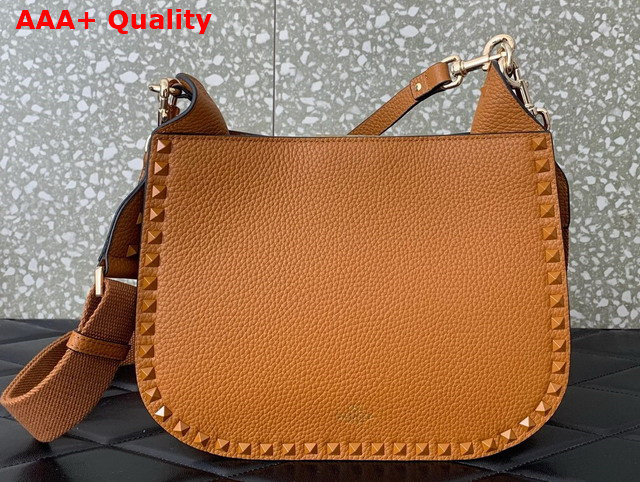 Valentino Rockstud Grainy Calfskin Hobo Bag in Brown Replica