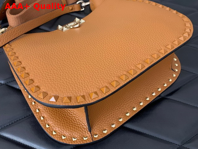 Valentino Rockstud Grainy Calfskin Hobo Bag in Brown Replica