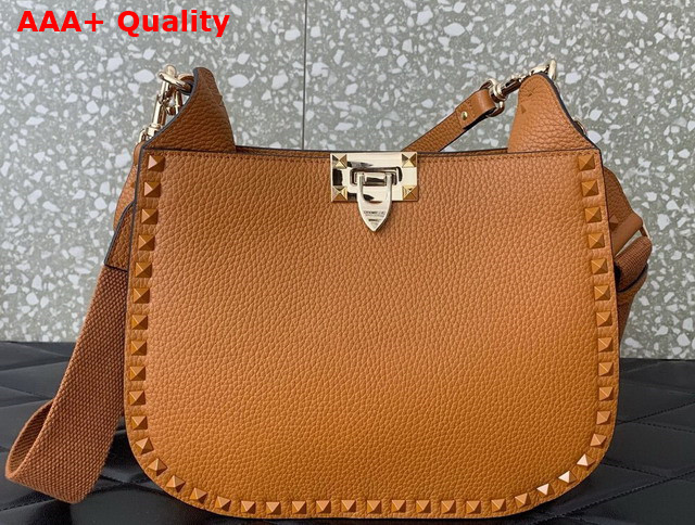 Valentino Rockstud Grainy Calfskin Hobo Bag in Brown Replica