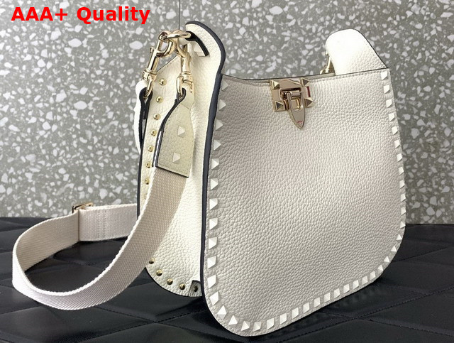 Valentino Rockstud Grainy Calfskin Hobo Bag in White Replica