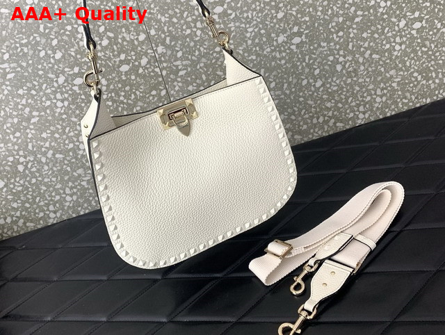 Valentino Rockstud Grainy Calfskin Hobo Bag in White Replica