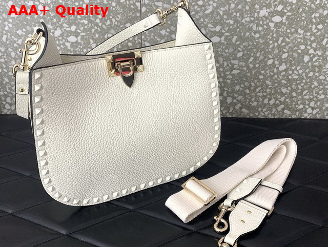 Valentino Rockstud Grainy Calfskin Hobo Bag in White Replica