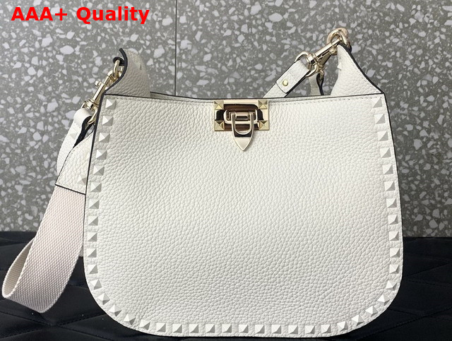 Valentino Rockstud Grainy Calfskin Hobo Bag in White Replica