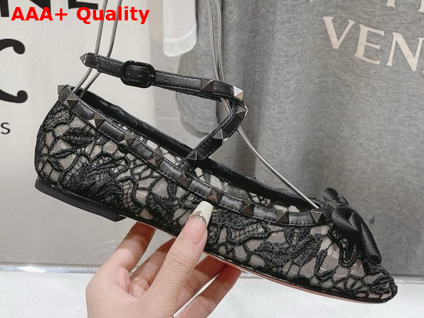 Valentino Rockstud Lace Ballerina in Black Replica