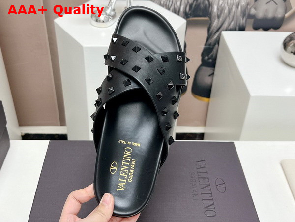 Valentino Rockstud Leather Slider Sandal in Black for Men Replica