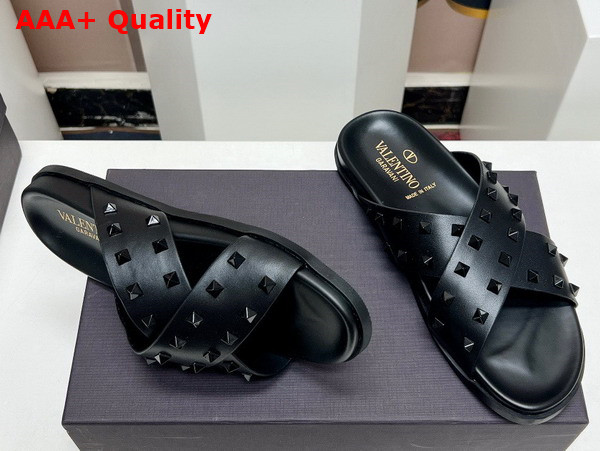 Valentino Rockstud Leather Slider Sandal in Black for Men Replica