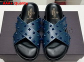 Valentino Rockstud Leather Slider Sandal in Blue for Men Replica