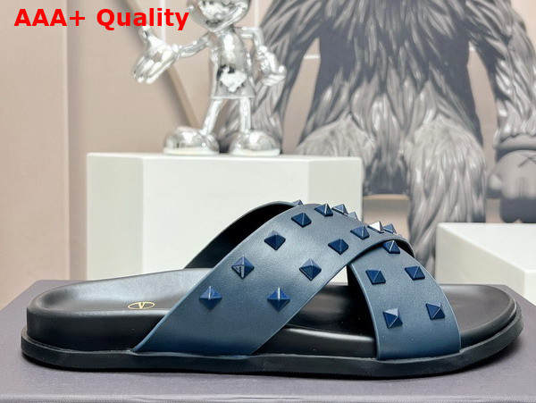 Valentino Rockstud Leather Slider Sandal in Blue for Men Replica