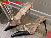 Valentino Rockstud Leather Slingback Pump 100mm Black Poudre Replica