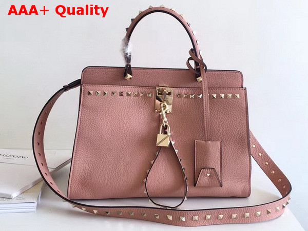 Valentino Rockstud Lock Tote Pink Grained Calfskin Replica