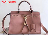 Valentino Rockstud Lock Tote Pink Grained Calfskin Replica