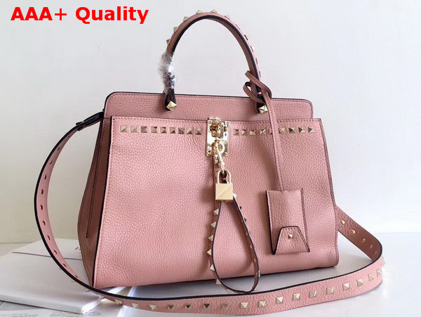 Valentino Rockstud Lock Tote Pink Grained Calfskin Replica