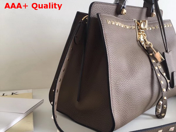 Valentino Rockstud Lock Tote Taupe Grained Calfskin Replica