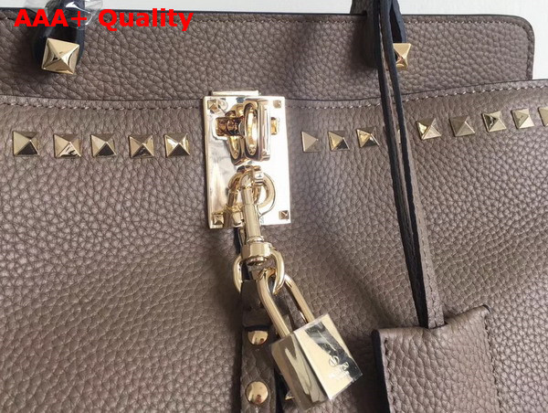 Valentino Rockstud Lock Tote Taupe Grained Calfskin Replica