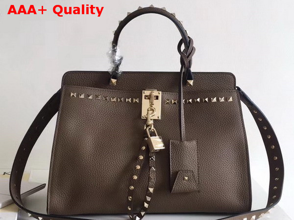 Valentino Rockstud Lock Tote Taupe Grained Calfskin Replica