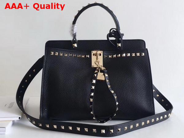 Valentino Rockstud Lock Tote in Black Grained Calfskin Replica