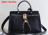 Valentino Rockstud Lock Tote in Black Grained Calfskin Replica