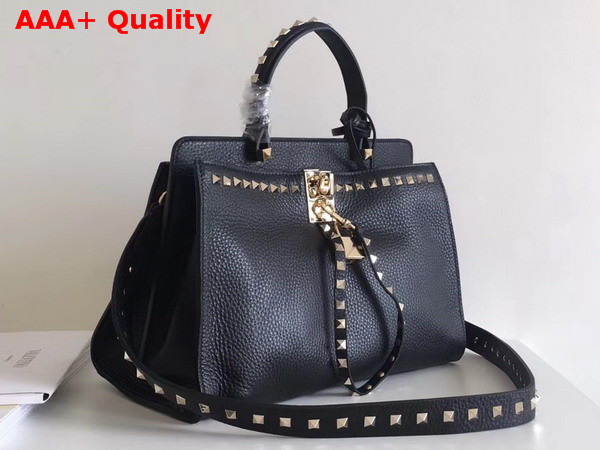 Valentino Rockstud Lock Tote in Black Grained Calfskin Replica