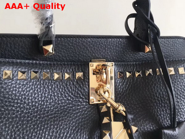 Valentino Rockstud Lock Tote in Black Grained Calfskin Replica