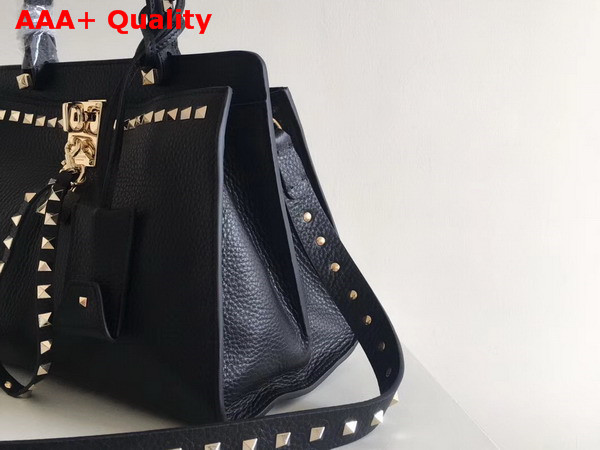 Valentino Rockstud Lock Tote in Black Grained Calfskin Replica