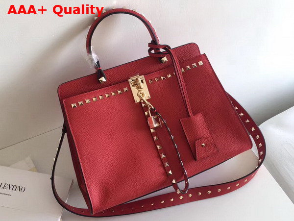 Valentino Rockstud Lock Tote in Red Stampa Alce Calfskin Replica