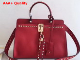 Valentino Rockstud Lock Tote in Red Stampa Alce Calfskin Replica