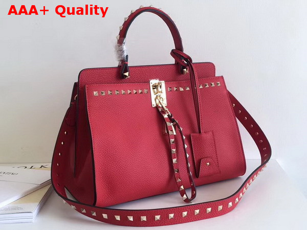 Valentino Rockstud Lock Tote in Red Stampa Alce Calfskin Replica