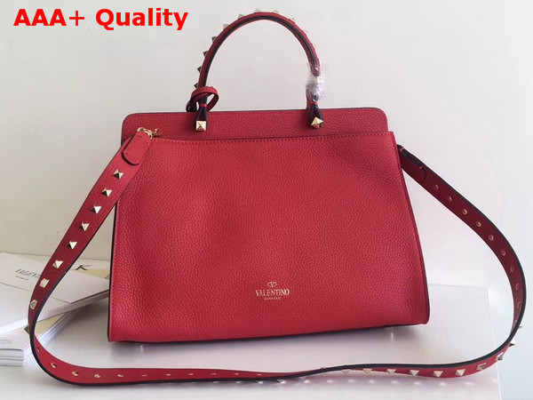 Valentino Rockstud Lock Tote in Red Stampa Alce Calfskin Replica