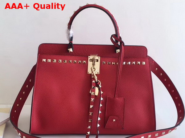 Valentino Rockstud Lock Tote in Red Stampa Alce Calfskin Replica