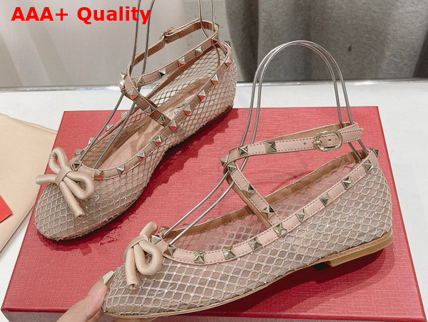 Valentino Rockstud Mesh Ballerina with Crystals and Matching Studs in Nude Replica