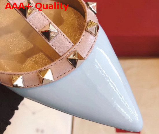 Valentino Rockstud Mule in Light Blue Patent Leather Replica