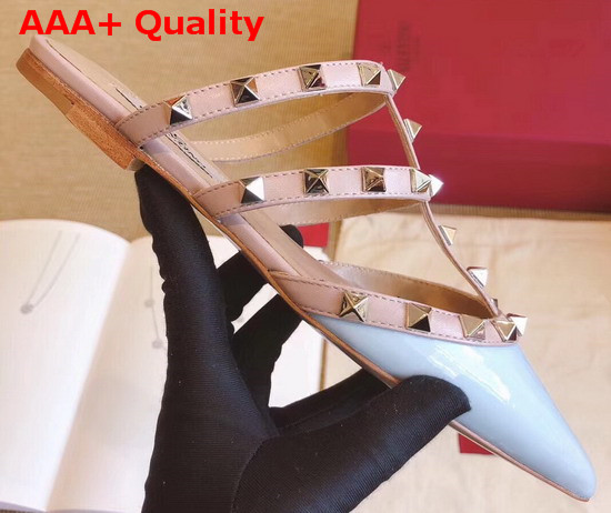 Valentino Rockstud Mule in Light Blue Patent Leather Replica