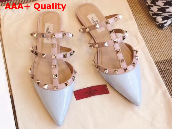 Valentino Rockstud Mule in Light Blue Patent Leather Replica