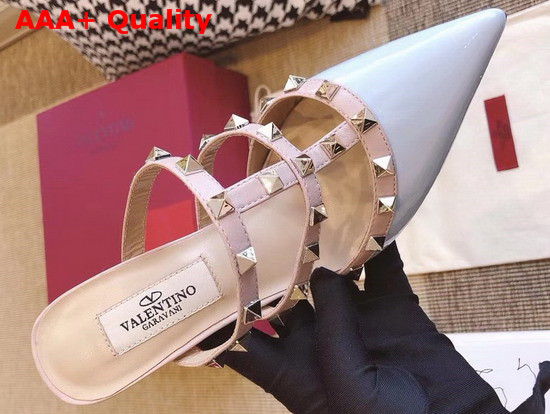 Valentino Rockstud Mules in Baby Blue Patent Leather Replica