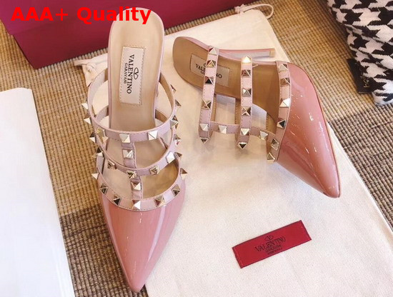 Valentino Rockstud Mules in Dusty Pink Patent Leather Replica