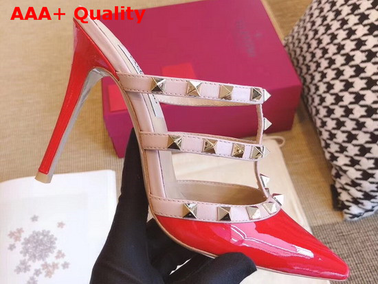 Valentino Rockstud Mules in Red Patent Leather Replica