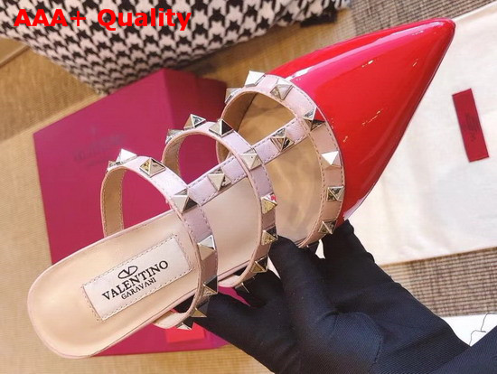 Valentino Rockstud Mules in Red Patent Leather Replica