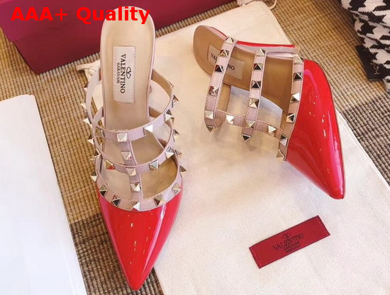 Valentino Rockstud Mules in Red Patent Leather Replica