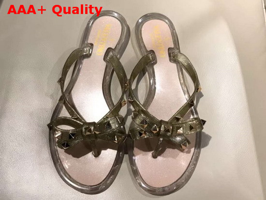 Valentino Rockstud PVC Flip Flops Gold Glitter Rubber Replica