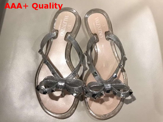 Valentino Rockstud PVC Flip Flops Silver Glitter Rubber Replica