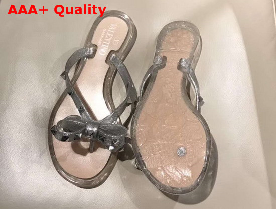 Valentino Rockstud PVC Flip Flops Silver Glitter Rubber Replica