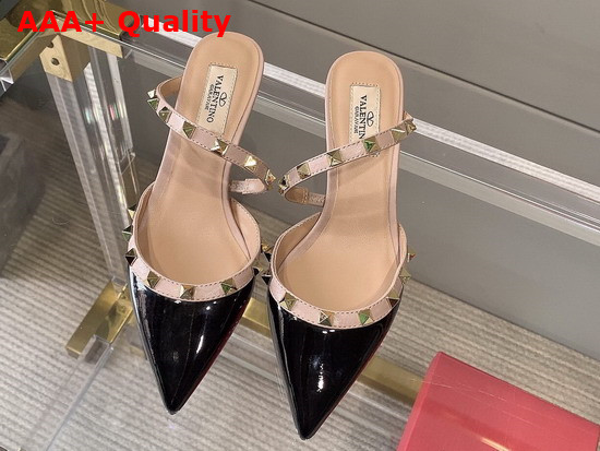 Valentino Rockstud Patent Leather Mule 50mm Black Replica