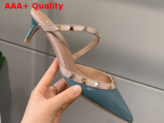 Valentino Rockstud Patent Leather Mule 50mm Blue Replica