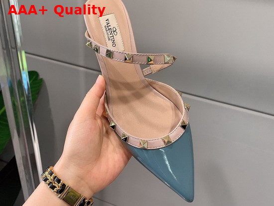 Valentino Rockstud Patent Leather Mule 50mm Blue Replica