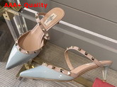 Valentino Rockstud Patent Leather Mule 50mm Light Blue Replica