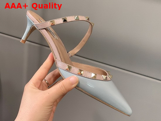 Valentino Rockstud Patent Leather Mule 50mm Light Blue Replica