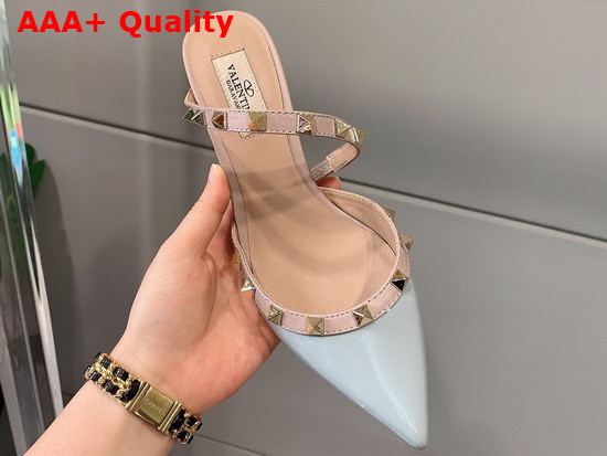 Valentino Rockstud Patent Leather Mule 50mm Light Blue Replica